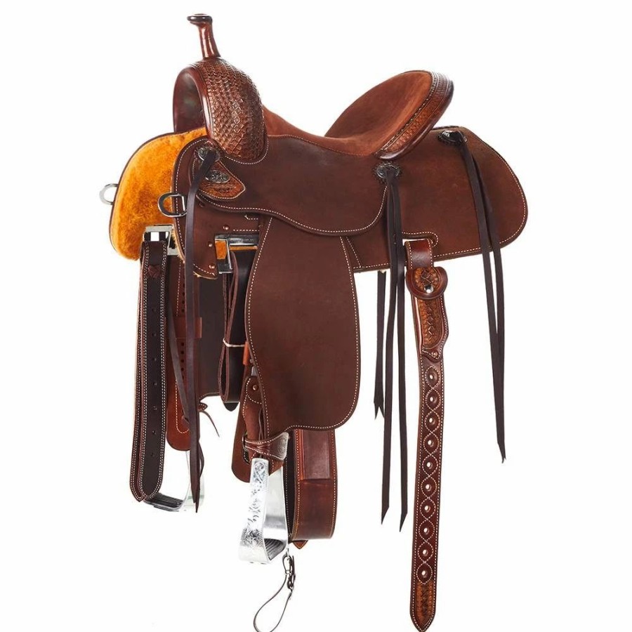 * Martin Saddlery Martin Crown C Natural Weathered Antique Waffle With Rust Suede Seat | Barrel Racing Saddles