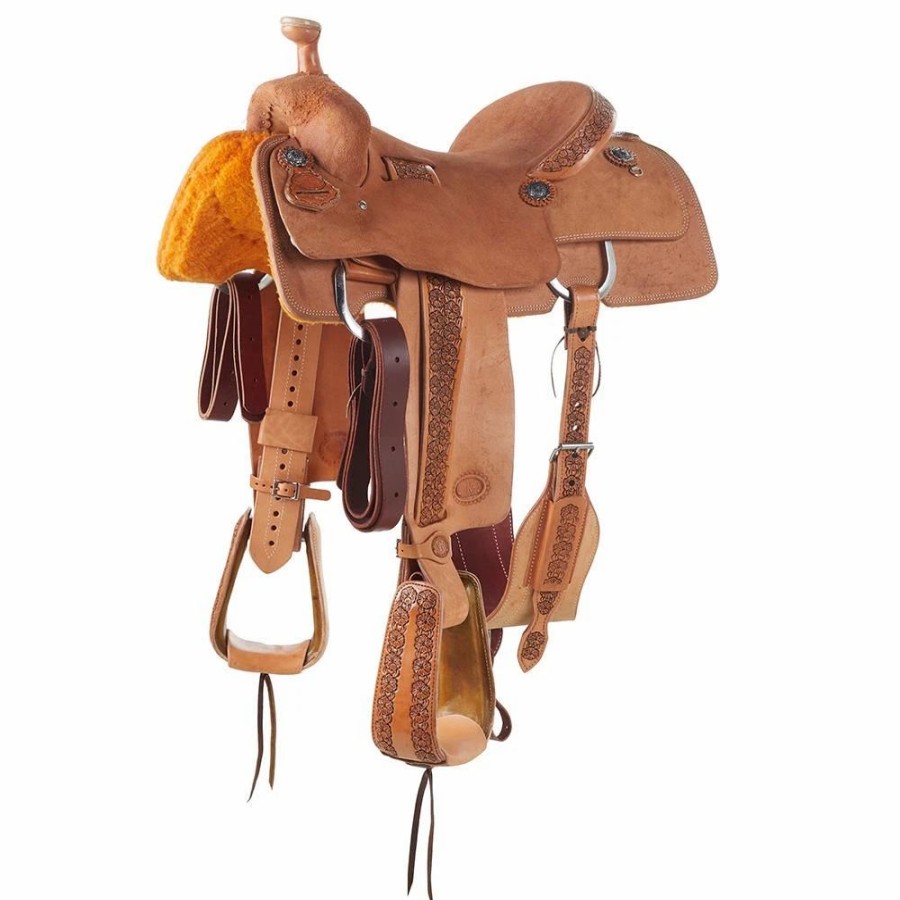 * Nrs Competitors Natural Antique Loop Seat Floral Team Roper With Tooled Leathers | Roping Saddles