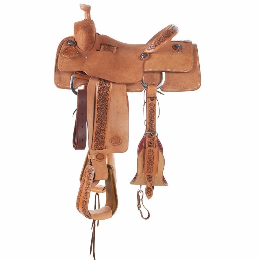 * Nrs Competitors Natural Antique Loop Seat Floral Team Roper With Tooled Leathers | Roping Saddles