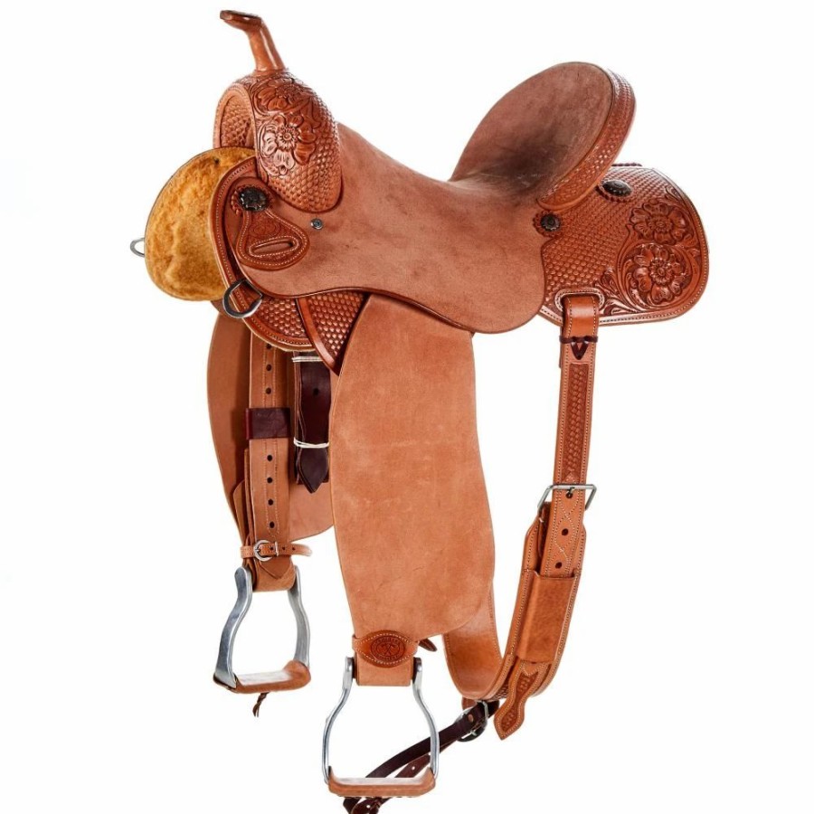 * Tomahawk Floral And Basket Combo Tooled Barrel Saddle | Barrel Racing Saddles