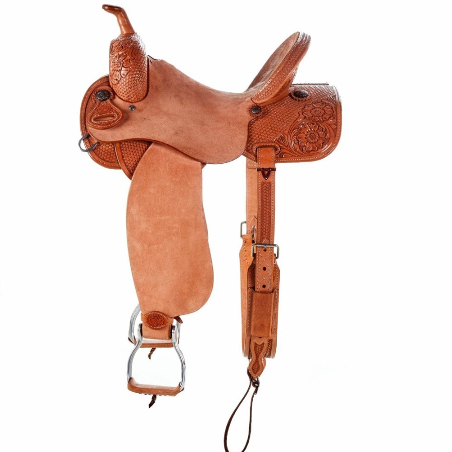 * Tomahawk Floral And Basket Combo Tooled Barrel Saddle | Barrel Racing Saddles