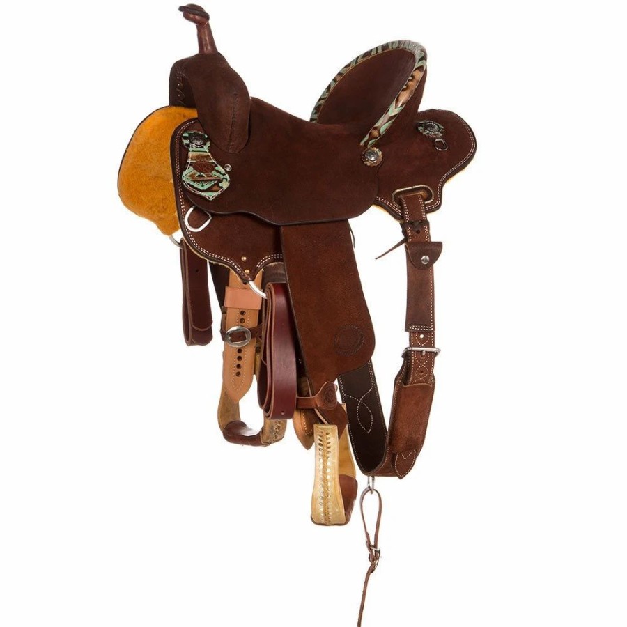 * Nrs Competitors Competitor Series Chocolate Roughout Barrel Saddle W/ Turq Accents | Barrel Racing Saddles