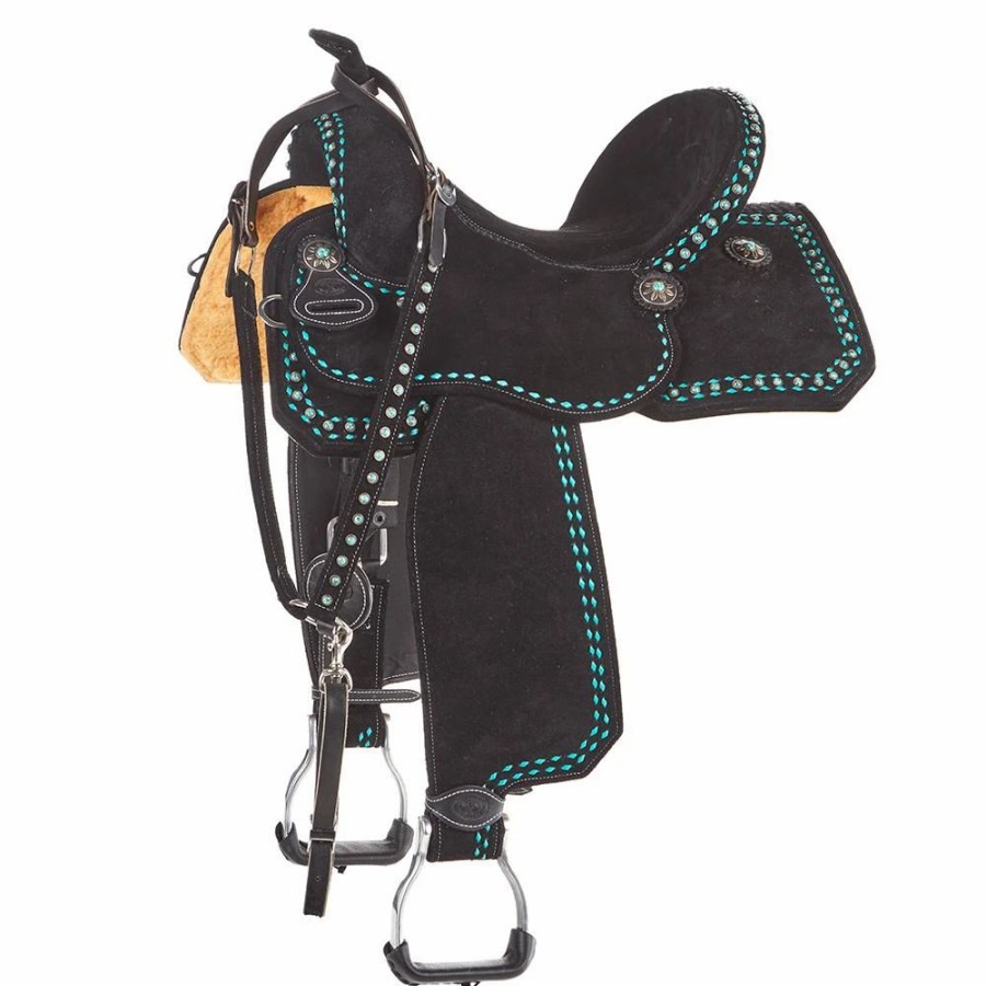 * Tomahawk Black Roughout 14 Inch Lightweight Barrel Saddle With Buckstitch | Barrel Racing Saddles