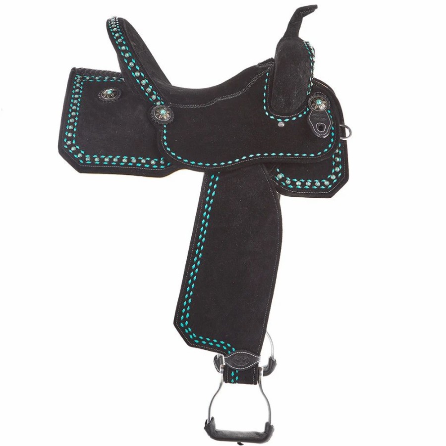 * Tomahawk Black Roughout 14 Inch Lightweight Barrel Saddle With Buckstitch | Barrel Racing Saddles