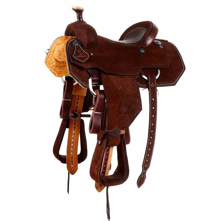 * Nrs Competitors Nrs Competitor Series Chocolate Rough Out Team Roper Saddle With Inlaid Red Bullhide Seat | Roping Saddles