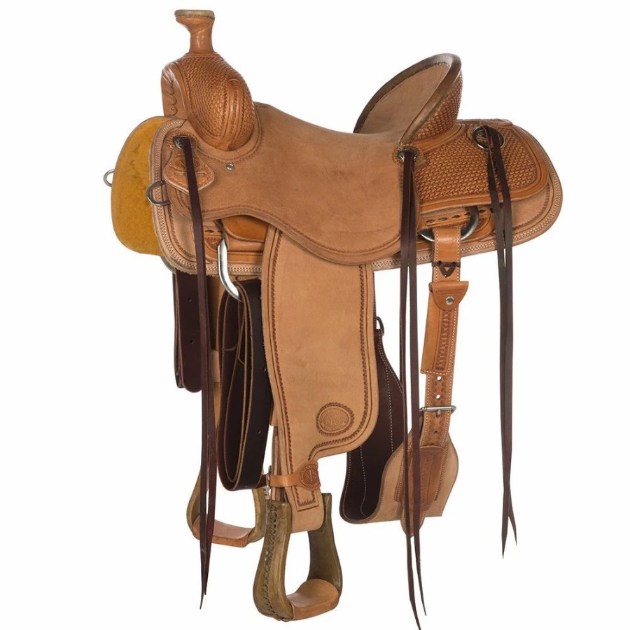 * Nrs Competitors Natural 1/2 Breed Basket Stamp Olin Young Ranch Roper Saddle | Ranch Saddles