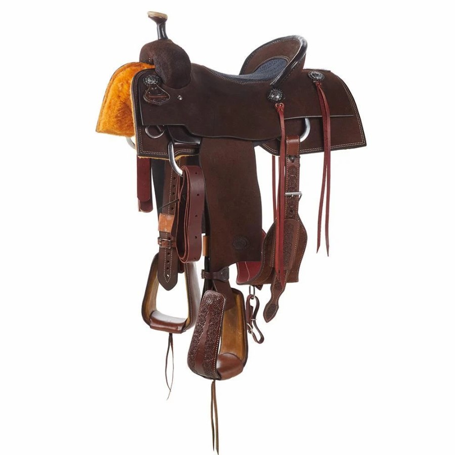 * Nrs Competitors Chocolate Roughout Shark Inlaid Seat Team Roping Saddle | Roping Saddles