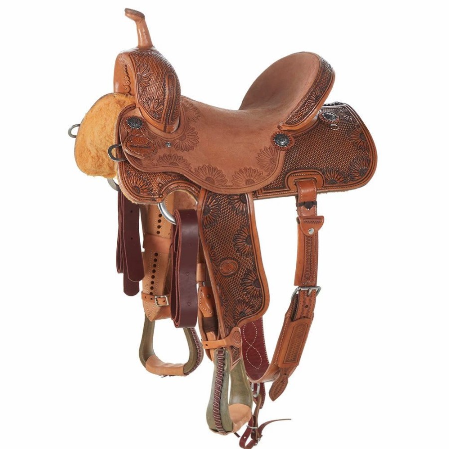 * Nrs Competitors Natural Antique 7/8 Breed Basket/Sunflower Combo Barrel Saddle | Barrel Racing Saddles