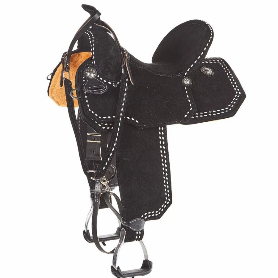 * Tomahawk Black Roughout 14 Inch Lightweight Barrel Saddle With Buckstitch | Barrel Racing Saddles