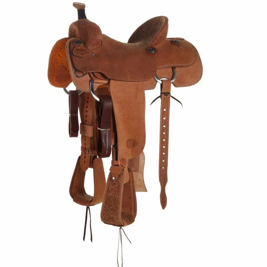 * Nrs Competitors Natural 1/4 Breed Roughout Poinsettia Team Roping Saddle | Roping Saddles