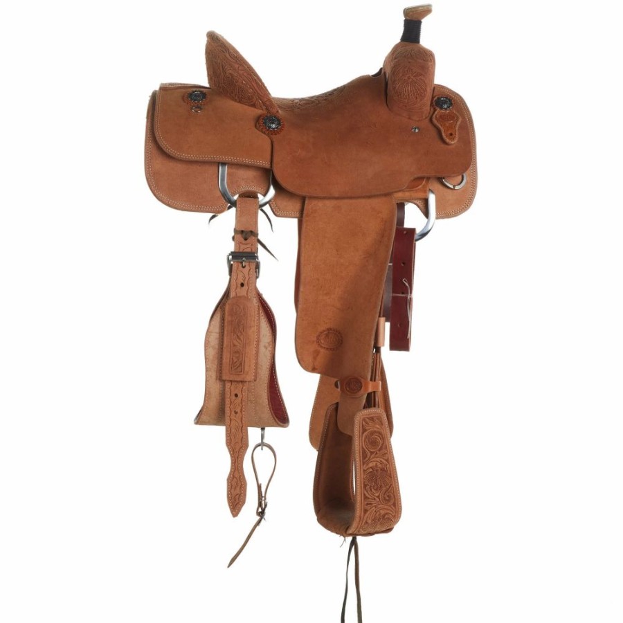 * Nrs Competitors Natural 1/4 Breed Roughout Poinsettia Team Roping Saddle | Roping Saddles