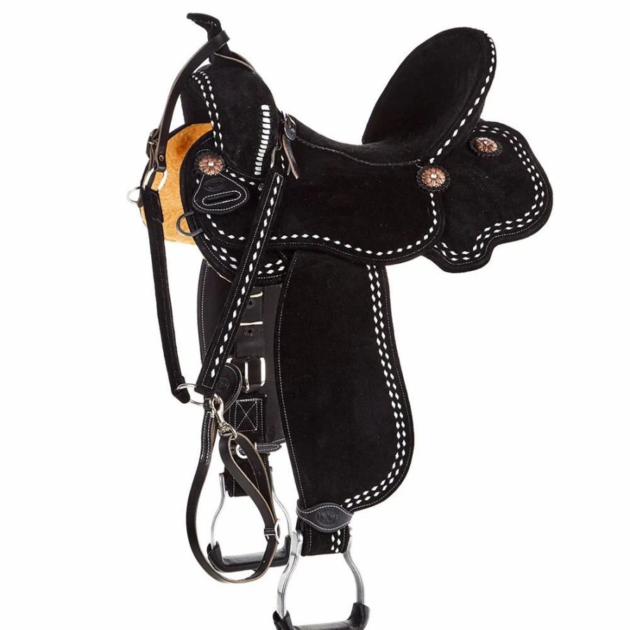 * Tomahawk Black Roughout 14 1/2 Inch Lightweight Barrel Saddle With Buckstitch | Barrel Racing Saddles