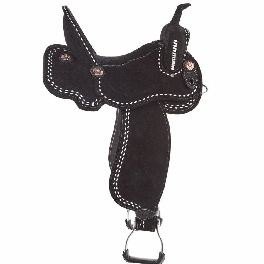 * Tomahawk Black Roughout 14 1/2 Inch Lightweight Barrel Saddle With Buckstitch | Barrel Racing Saddles