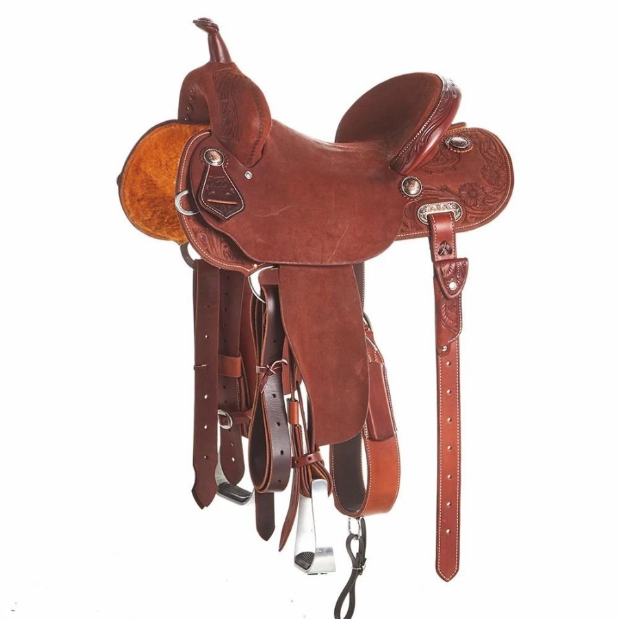 * Burns Saddlery 14 1//2 Inch 30Hdx Tooled Skirt Chestnut Roughout Barrel Saddle | Barrel Racing Saddles