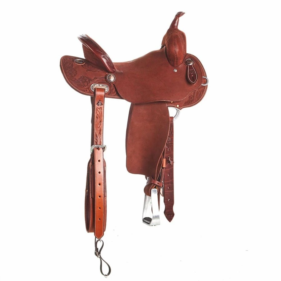 * Burns Saddlery 14 1//2 Inch 30Hdx Tooled Skirt Chestnut Roughout Barrel Saddle | Barrel Racing Saddles