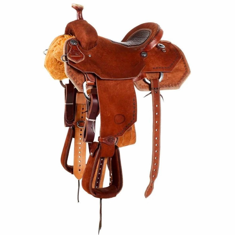 * Nrs Competitors Nrs Competitor Series Chestnut Rough Out Team Roper Saddle With Inlaid Red Bullhide Seat | Roping Saddles