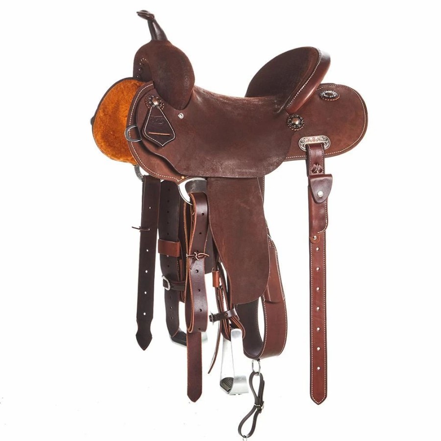 * Burns Saddlery 14 1/2 Inch 20Fdx Chocolate Roughout Barrel Saddle | Barrel Racing Saddles