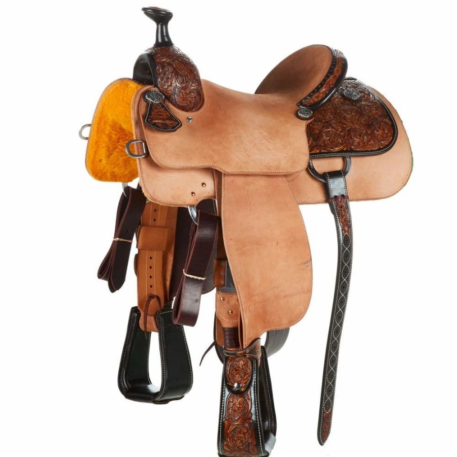 * Martin Saddlery Martin Saddlery Weathered Antique & Dark Framed 1/4 Tooled Team Roper | Roping Saddles