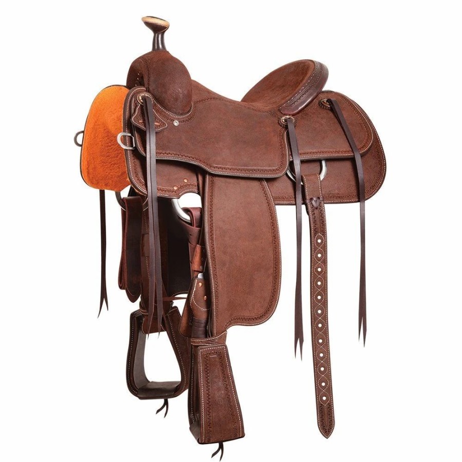 * Martin Saddlery Martin Team Roping Saddle Chocolate Roughout With San Carlos Border | Roping Saddles