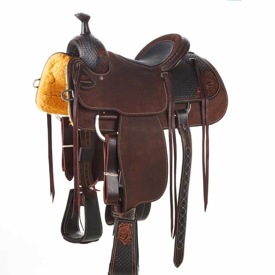 * Martin Saddlery Floral Overlay Black Bison Seat Team Roper | Roping Saddles