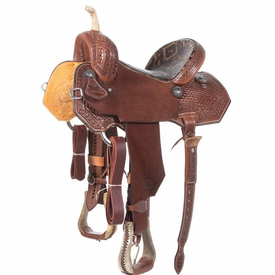 * Nrs Competitors 1/2 Breed Chocolate Diamond Stamp With Flower Border Barrel Saddle | Barrel Racing Saddles