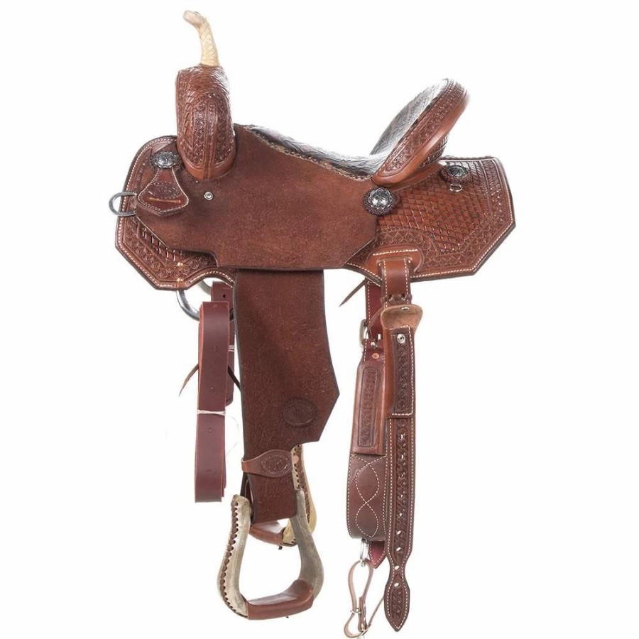 * Nrs Competitors 1/2 Breed Chocolate Diamond Stamp With Flower Border Barrel Saddle | Barrel Racing Saddles