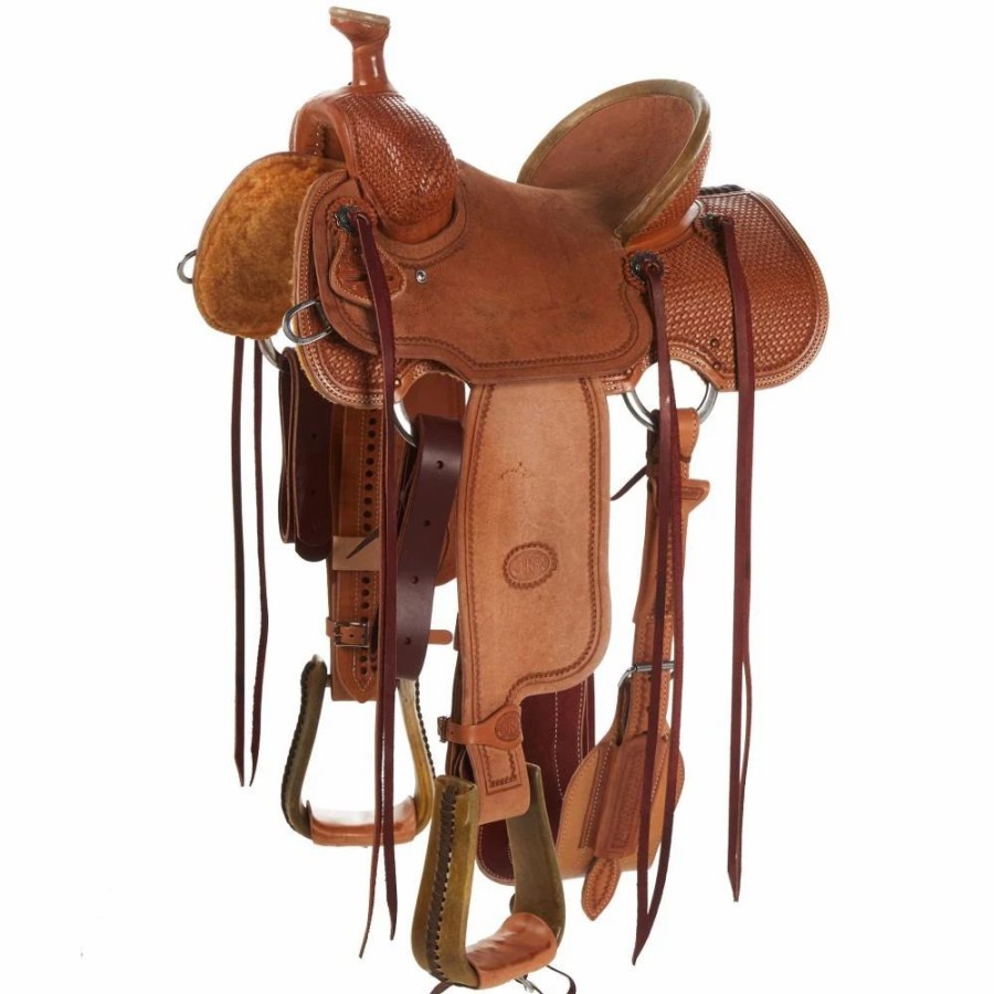 * Nrs Competitors Natural 1/2 Breed Basket Stamp Youth Team Roping Saddle | Youth Saddles